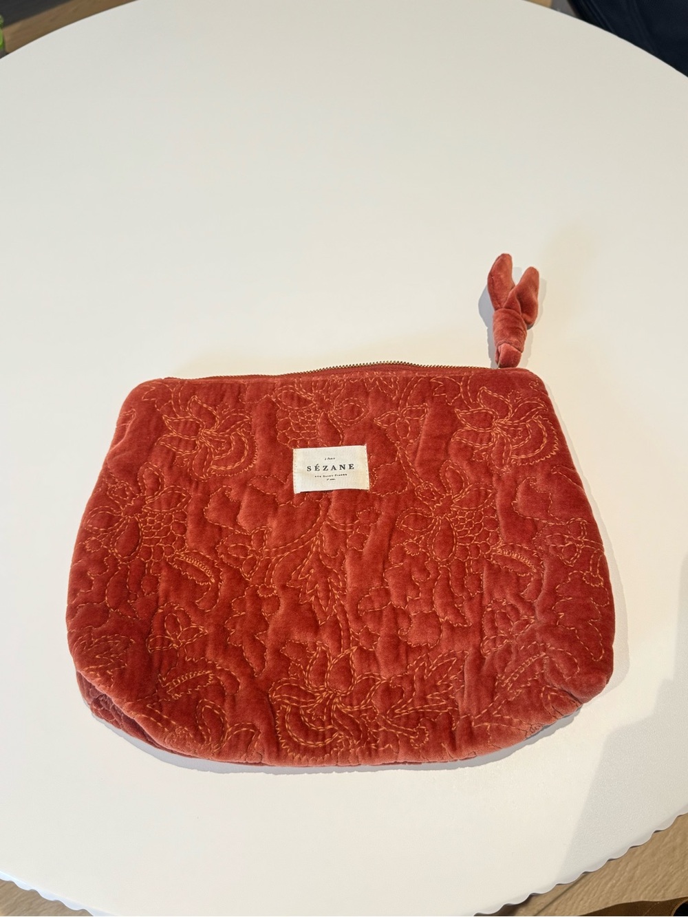 Sezane Quilted Velvet Pouch - Rust Red